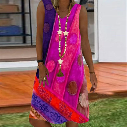 Vibrant Printed V-Neck Dress by Greta 