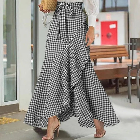 Plaid Ruffle Maxi Skirt by Greta 