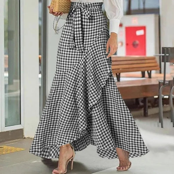 Plaid Ruffle Maxi Skirt by Greta 