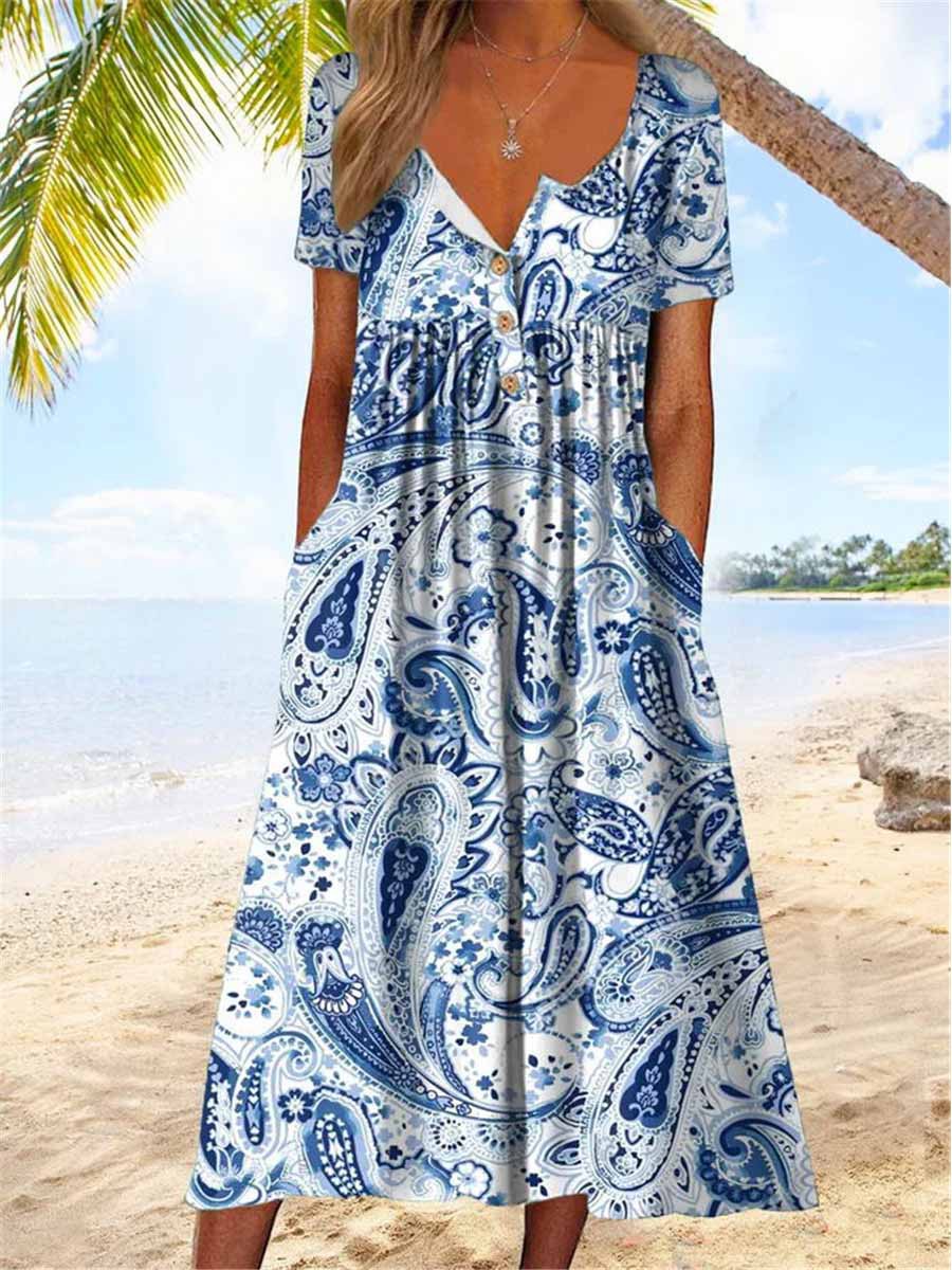 Artful 3D Print Dress by Greta , Short Sleeve