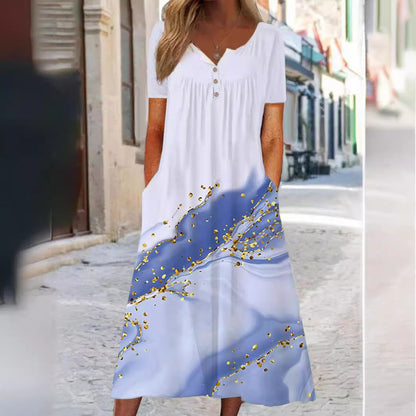 Artful 3D Print Dress by Greta , Short Sleeve