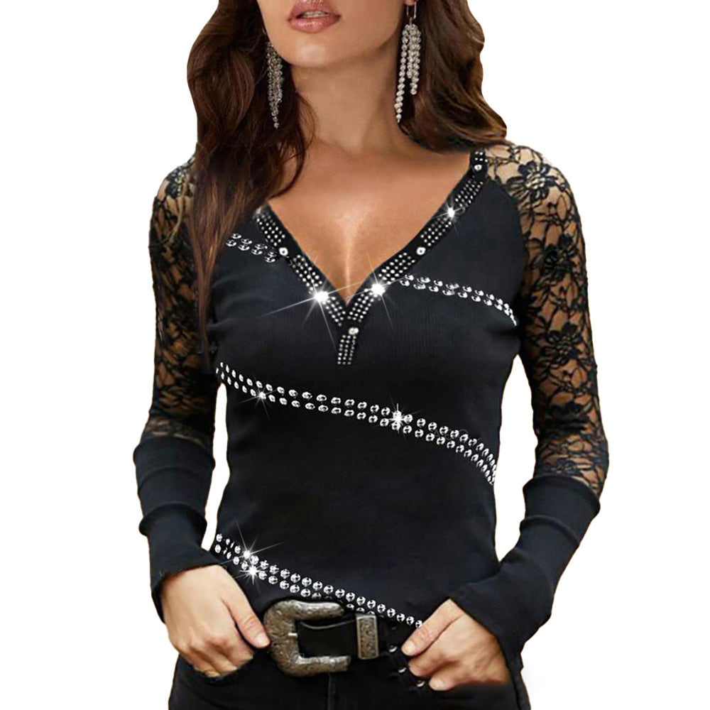 Elegant Lace Rhinestone Top Greta  Blouse