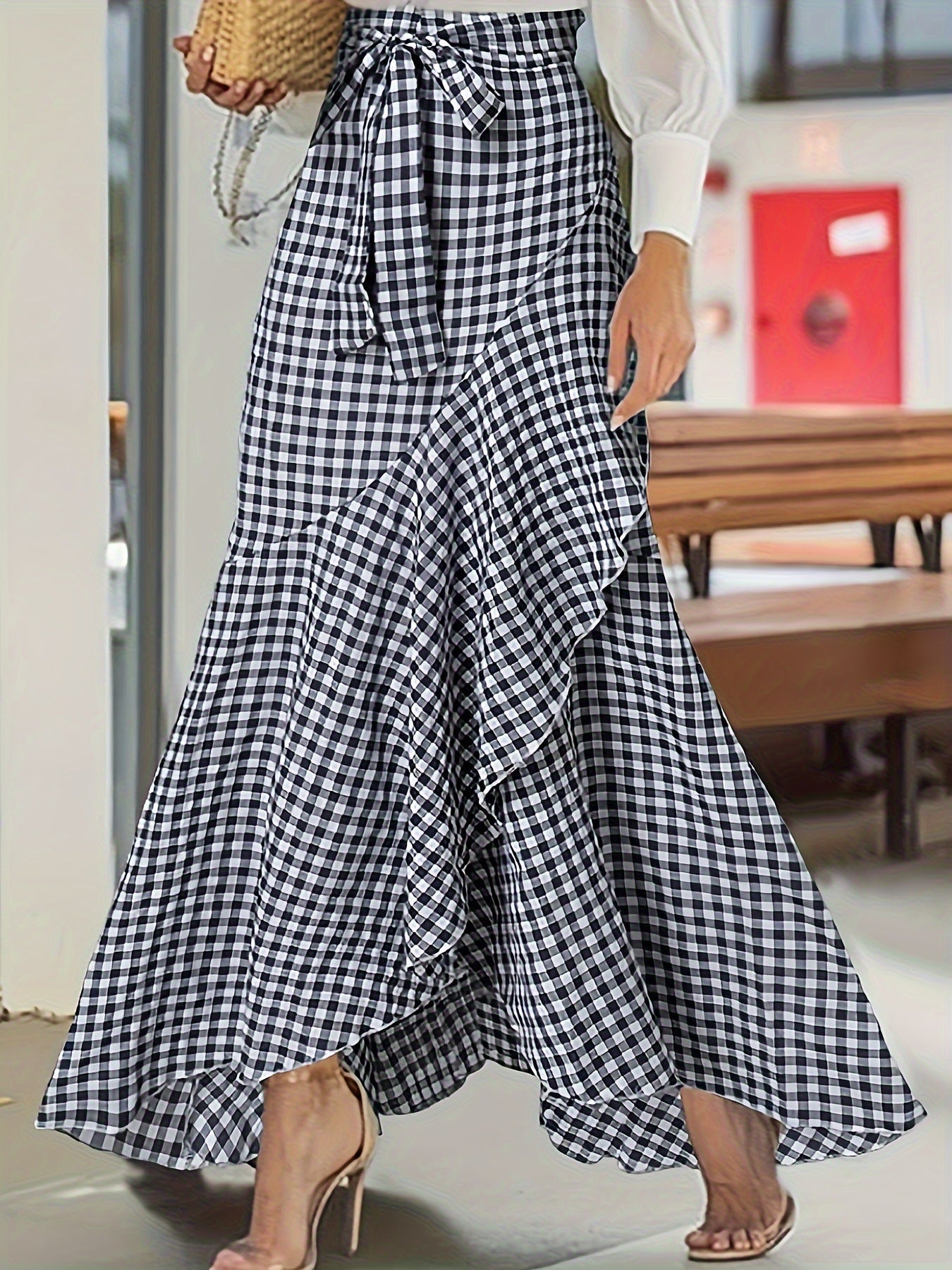 Plaid Ruffle Maxi Skirt by Greta 