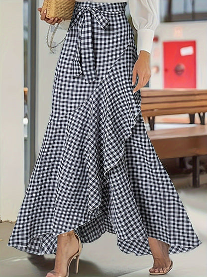 Plaid Ruffle Maxi Skirt by Greta 
