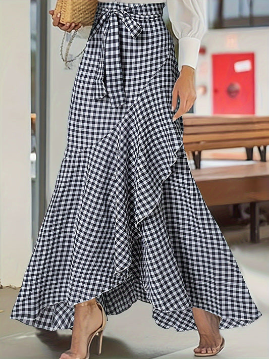 Plaid Ruffle Maxi Skirt by Greta 