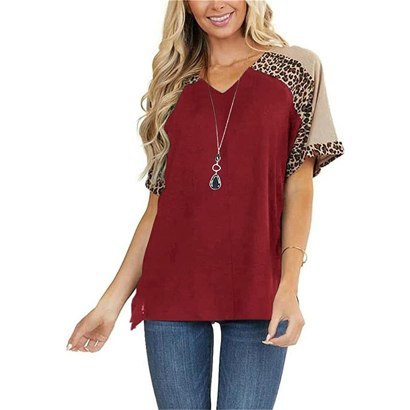 Leopard Splice Greta  Casual Short Sleeve Top