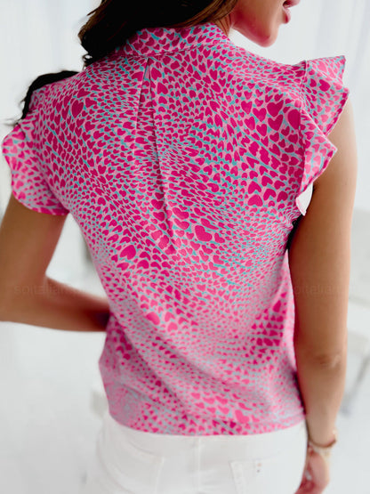 Vibrant Ruffled V-Neck Blouse by Greta 