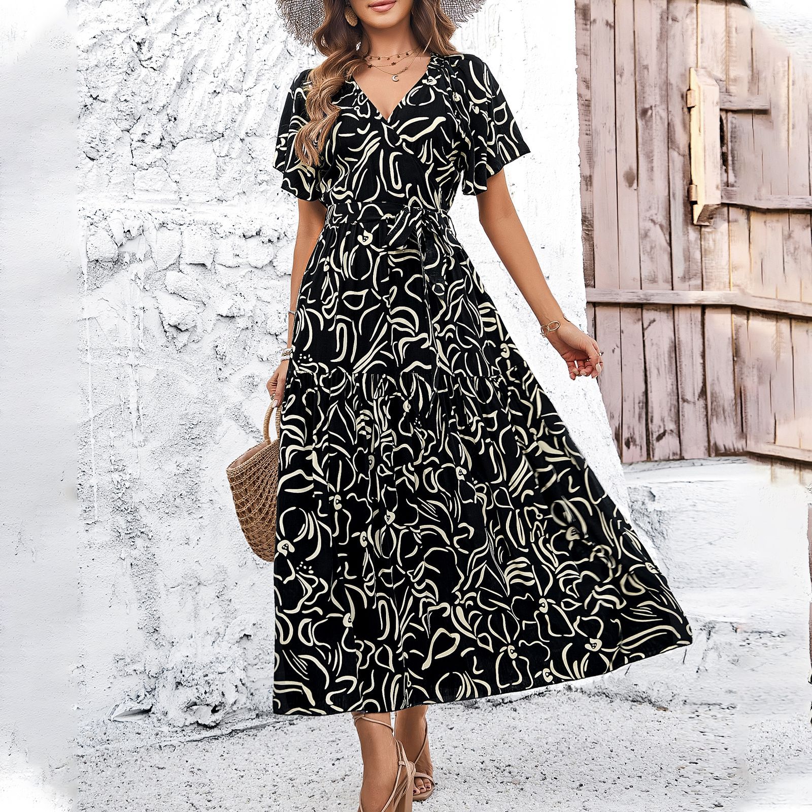 Floral Print Greta  Short Sleeve Midi Dress