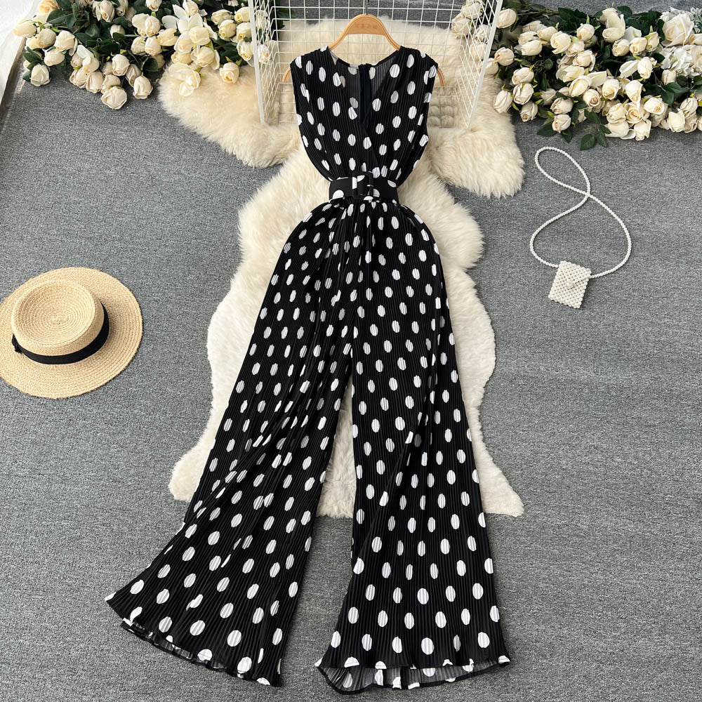 Chic Polka Dot Chiffon Jumpsuit by Greta 