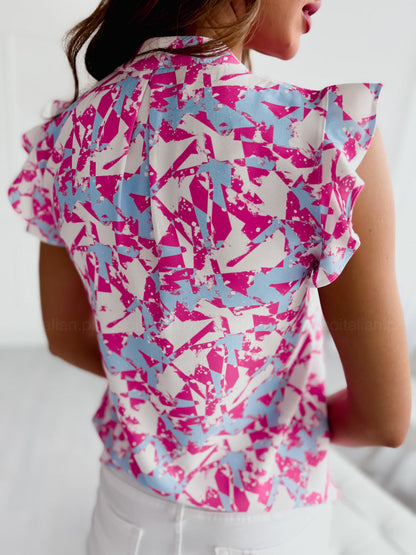 Vibrant Ruffled V-Neck Blouse by Greta 