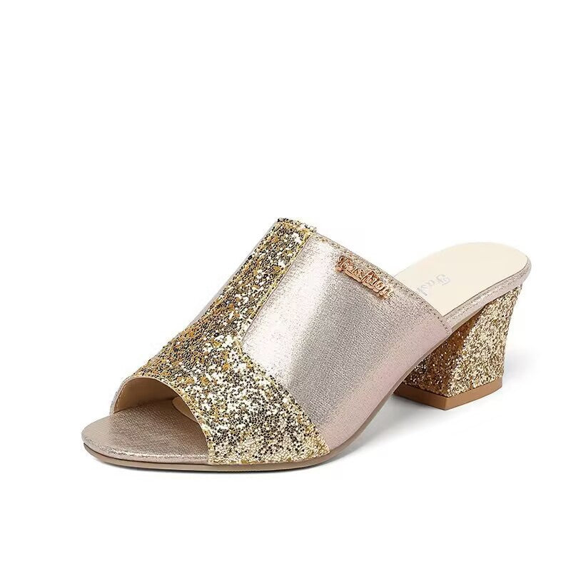Sparkling Chunky Heel Greta  Plus Sandals