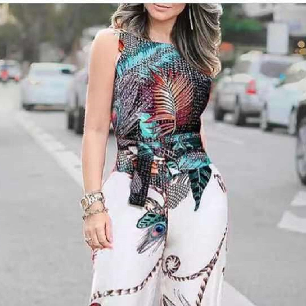 Retro Peacock Print Greta  Jumpsuit
