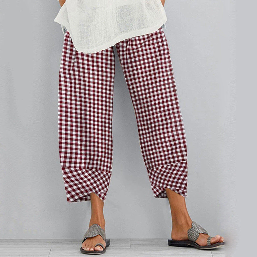 Versatile Checkered Cropped Pants by Greta 