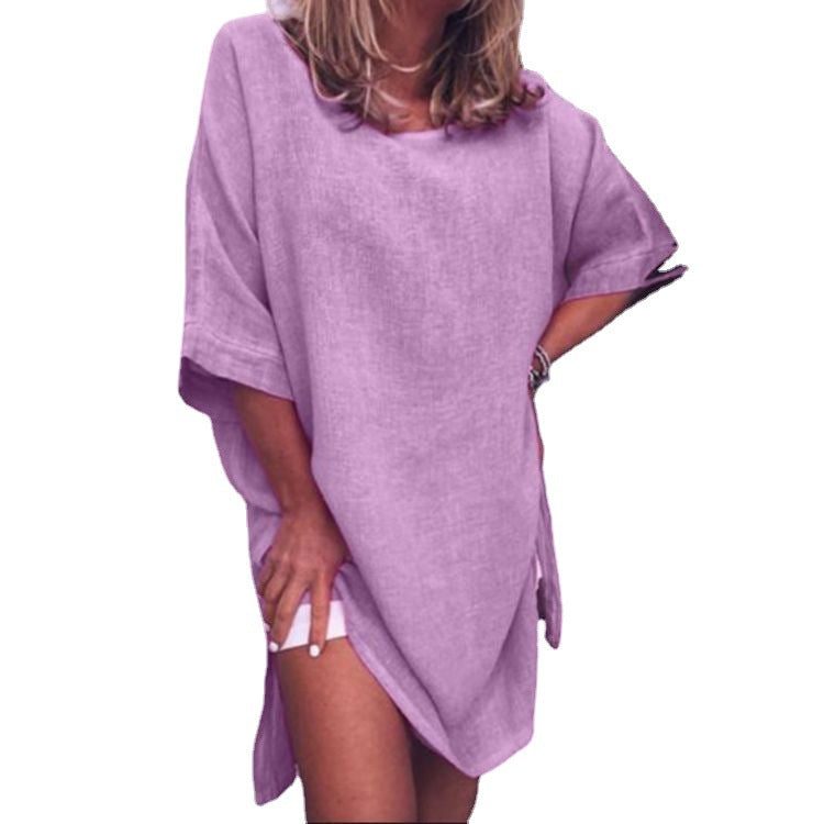 Casual Cotton Linen Split Dress by Greta 