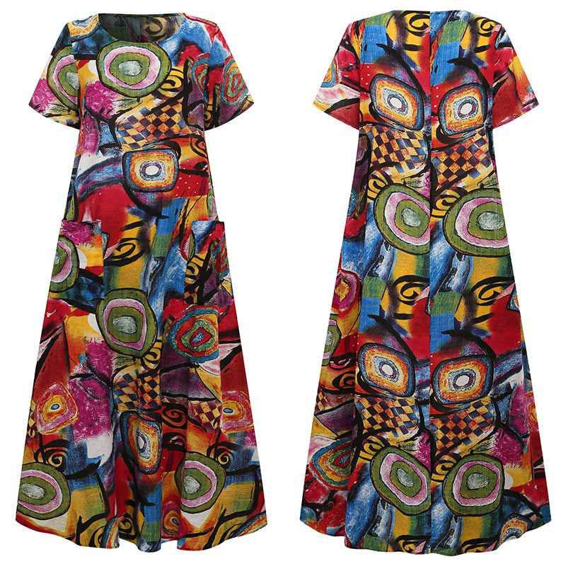 Vibrant Print Greta  Swing Maxi Dress