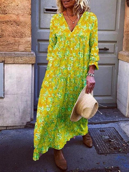 Floral V-Neck Long Dress by Greta 