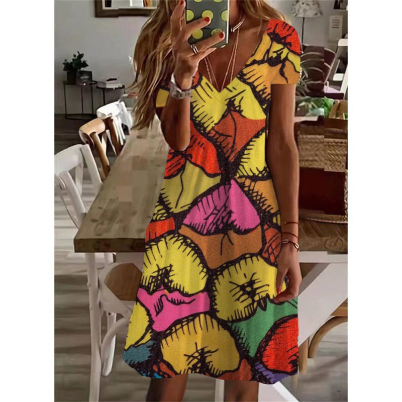 Vibrant V-Neck Summer Dress by Greta 
