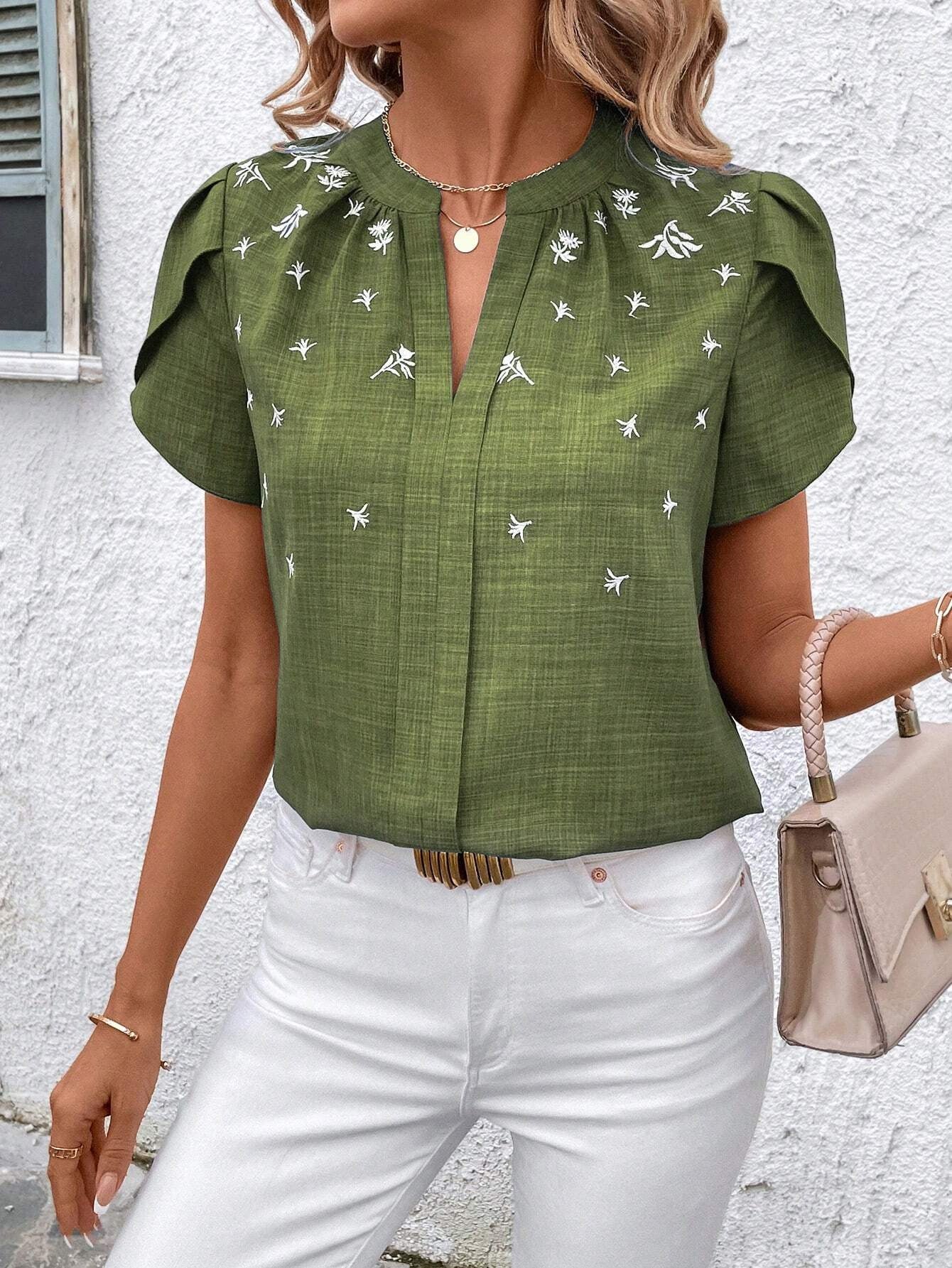 Chic Printed Blouse Greta  Shoulder Pleat Top