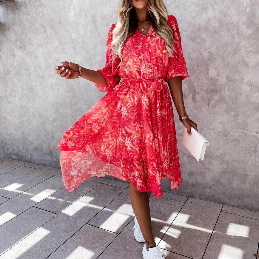 Floral Print Greta  Irregular Midi Dress