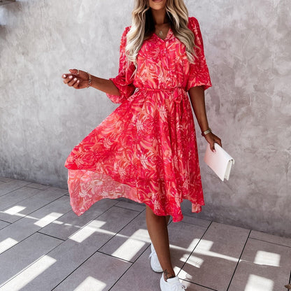 Floral Print Greta  Irregular Midi Dress