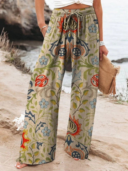 Boho Botanical Greta  Women's Wide-Leg Pants