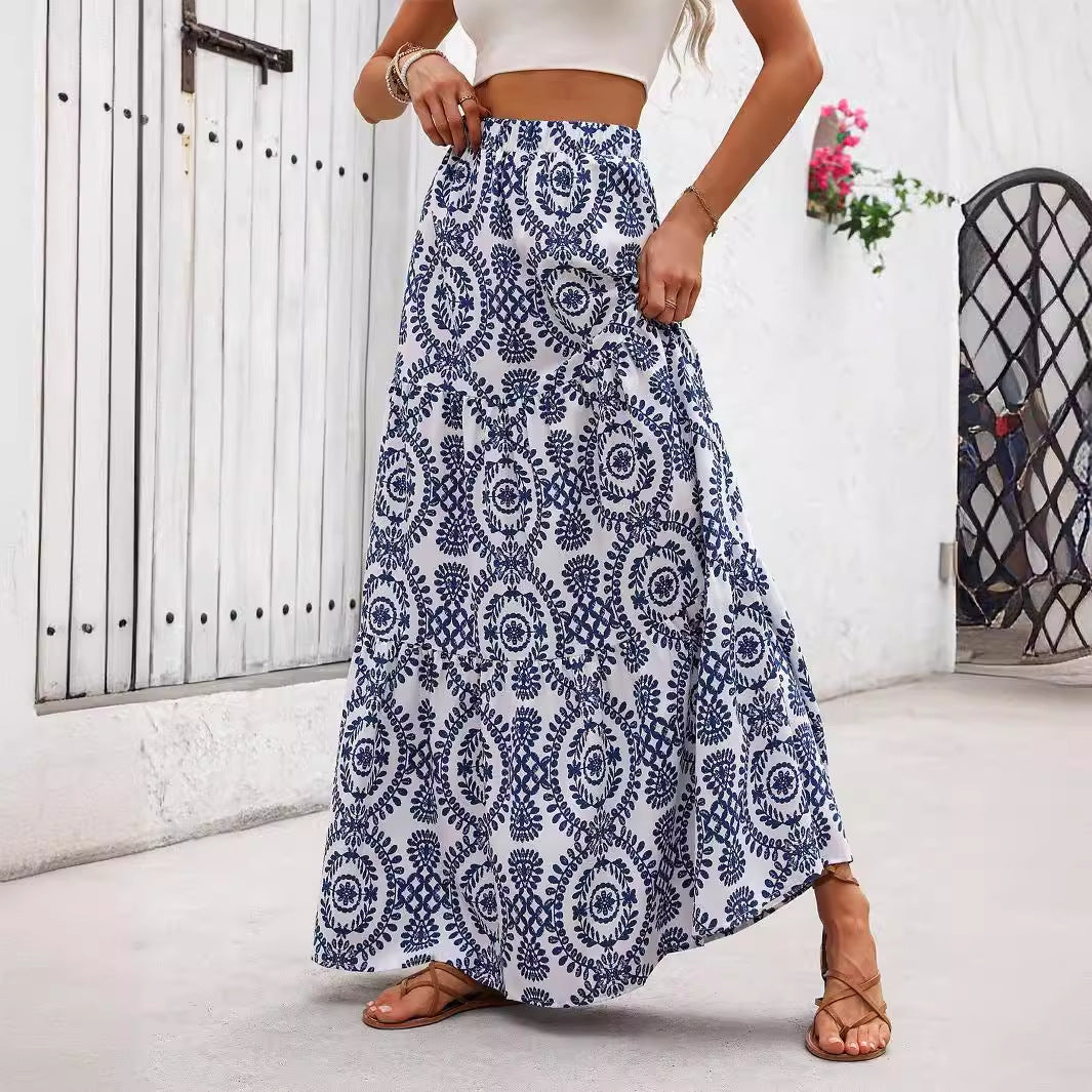 Blue Porcelain Print Greta  Swing Skirt