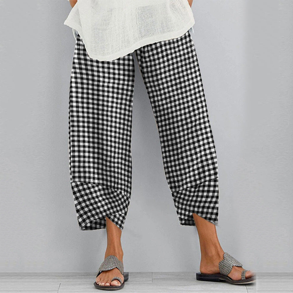 Versatile Checkered Cropped Pants by Greta 