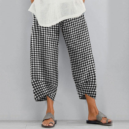 Versatile Checkered Cropped Pants by Greta 