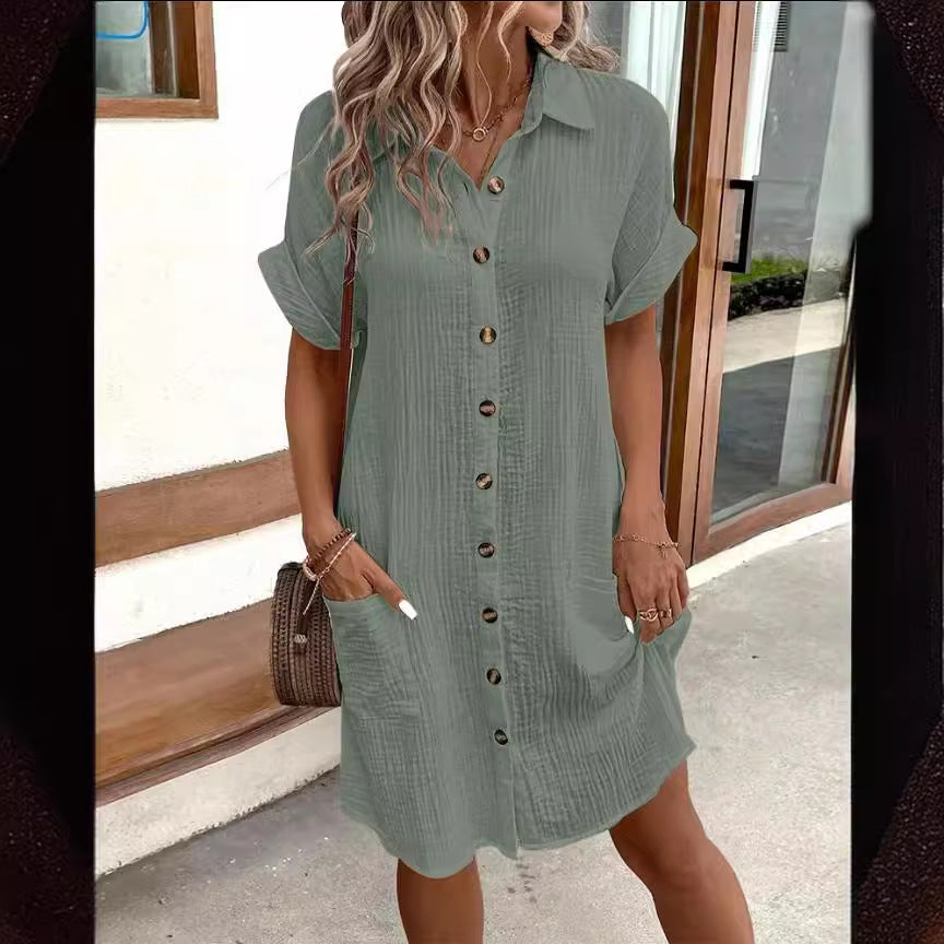 Chic Short Sleeve Shirt Dress by Greta 