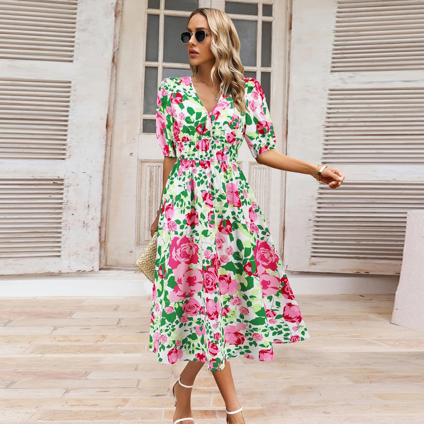 Bohemian Floral V-Neck Dress by Greta 