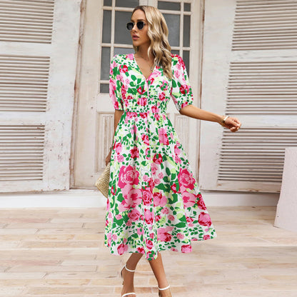 Bohemian Floral V-Neck Dress by Greta 