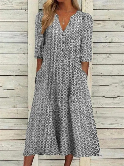 Printed V-Neck Maxi Dress by Greta 