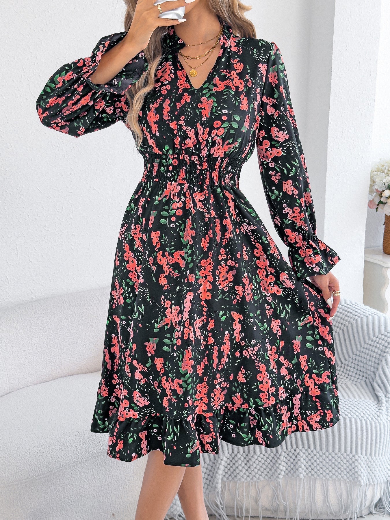 Floral Bell Sleeve Greta  Midi Dress
