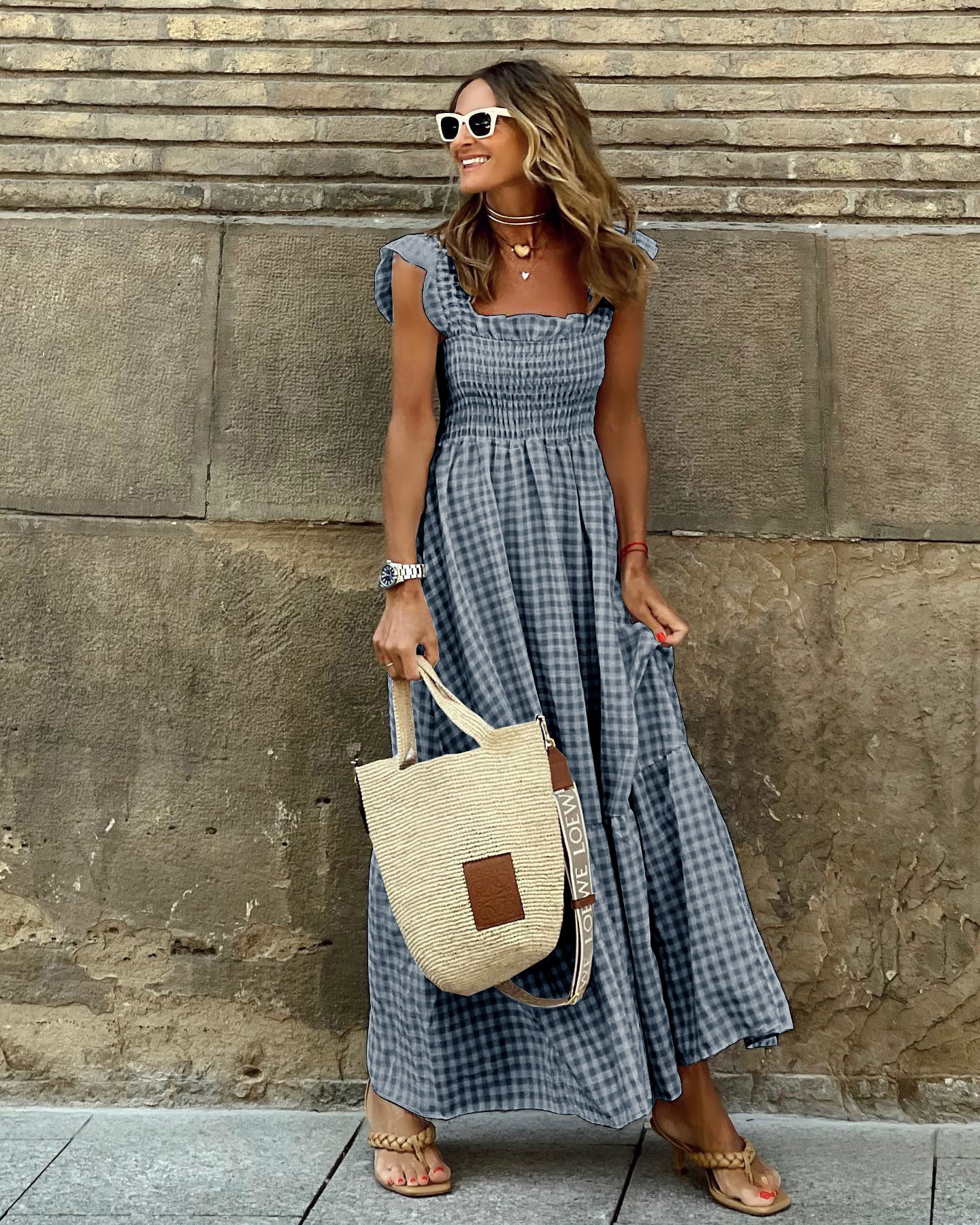 Plaid Ruffle Maxi Dress by Greta 