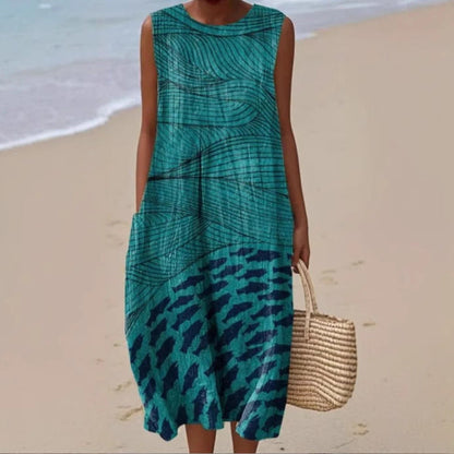 Vibrant Sleeveless Print Dress by Greta 