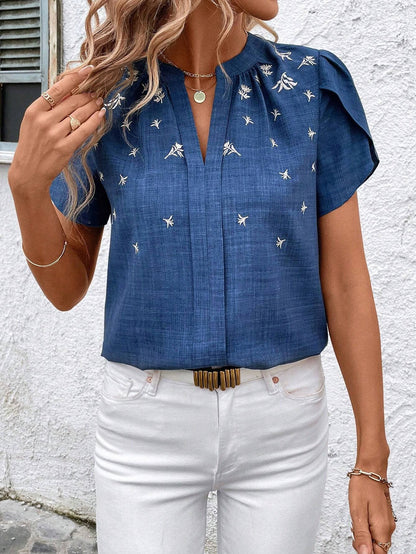 Chic Printed Blouse Greta  Shoulder Pleat Top
