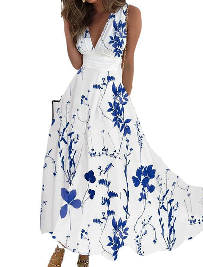Floral V-Neck High Waist Dress by Greta 