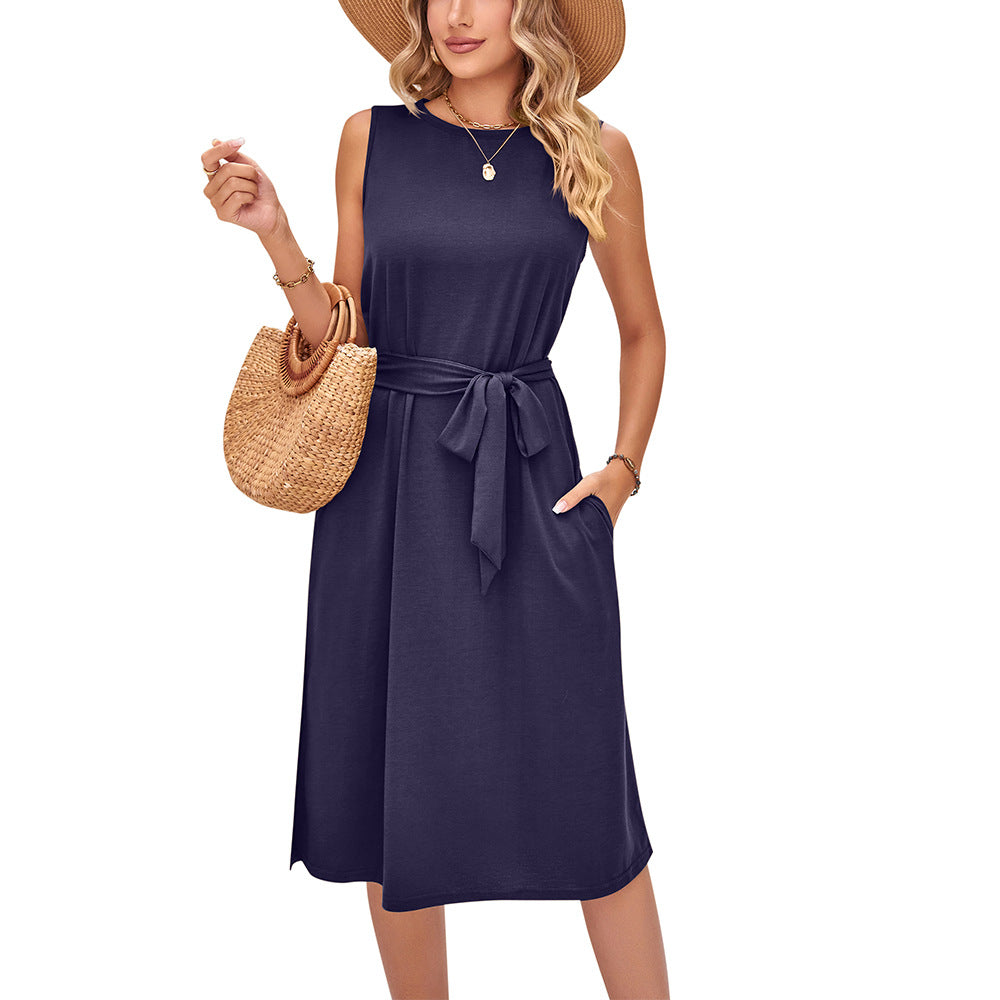 Chic Sleeveless Belted Midi Dress by Greta 