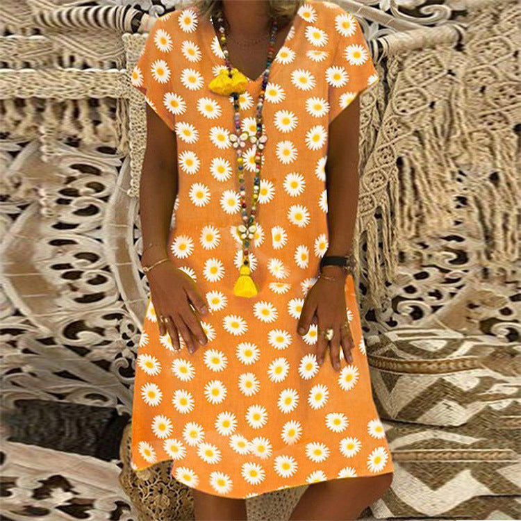 Vibrant Floral Greta  Summer V-Neck Dress