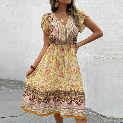 Bohemian Floral V-Neck Dress by Greta 