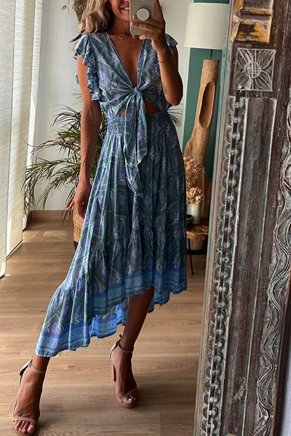 Boho Printed Greta  Flying Sleeve Maxi Dress