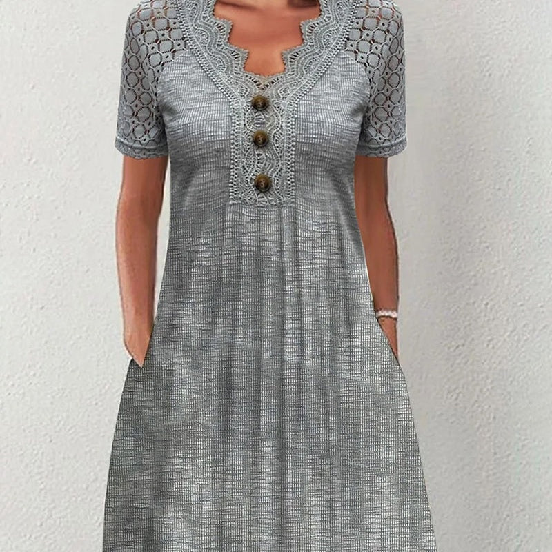 Lace V-Neck Gray Dress by Greta 
