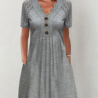 Lace V-Neck Gray Dress by Greta 