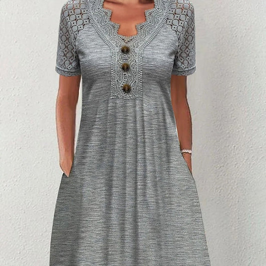 Lace V-Neck Gray Dress by Greta 