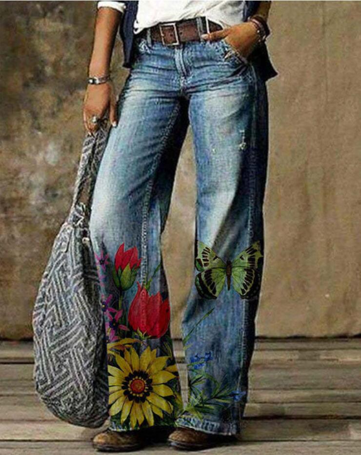 Artistic Floral Wide Leg Pants by Greta 