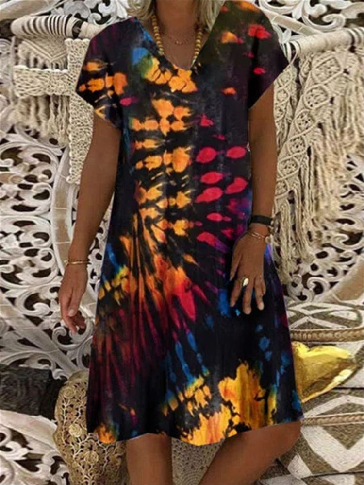 Vibrant V-Neck Everyday Dress by Greta 