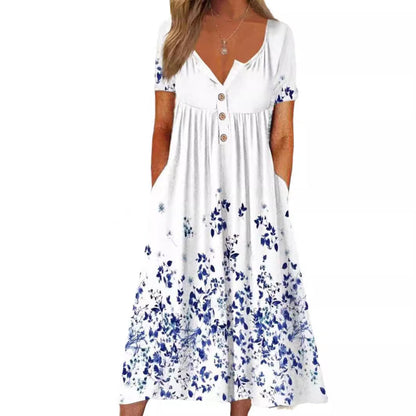 Artful 3D Print Dress by Greta , Short Sleeve