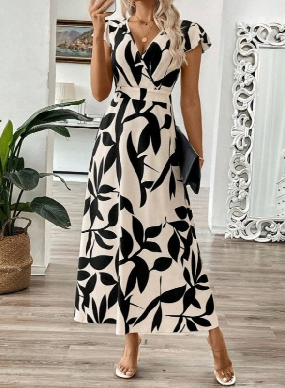 Elegant V-Neck Print Maxi Dress by Greta 