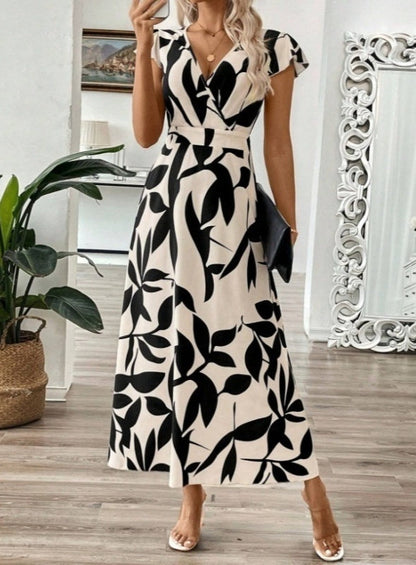 Elegant V-Neck Print Maxi Dress by Greta 