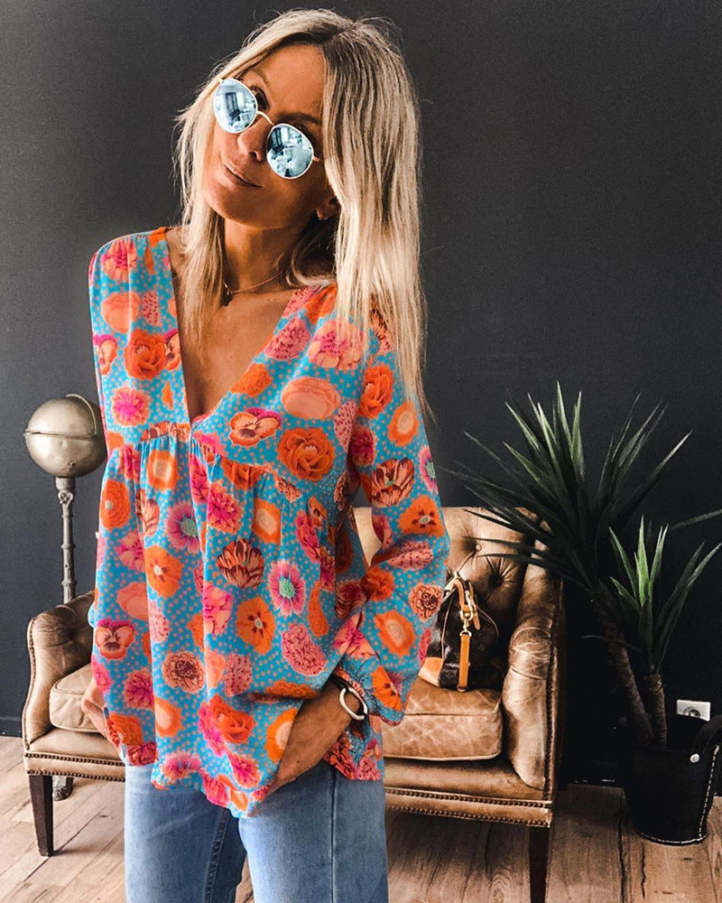 Vibrant Floral Greta  Long Sleeve Blouse